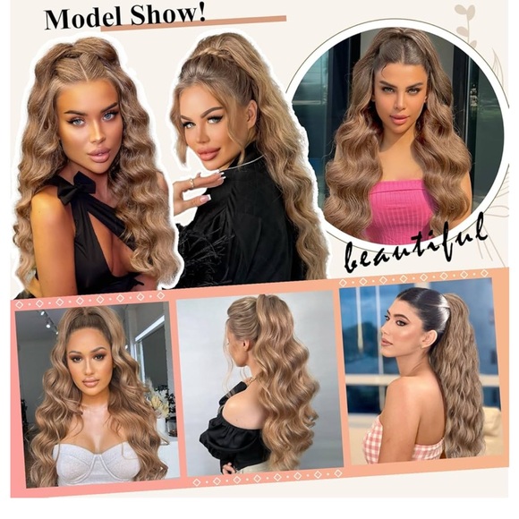 Women's Golden Brown 24" Wavy Ponytail Extension, Synthetic - Picture 1 of 4